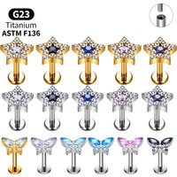 ASTM F136 Titanium Luxury Star Butterfly Heart Internal Thread Labret Stud Medusa Monroe Lip Tragus Piercing Jewelry Wholesale