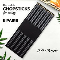 5 Pairs Black Japanese Chopsticks Sushi Sticks Korean Chopsticks Reusable Alloy Chop Sticks Kitchen Tableware Accessories