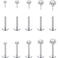 5Pcs Earrings Nose Studs Labret Push in Pin Threadless Flat Back Piercing Jewelry for Ear Nose Lip with 1.5/2/2.5/3/4MM CZ