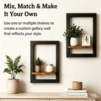 Vintage Wooden Wall Shelf Set Black Brown Square Display Shelves for Photos Candles Flowers Albums Living Room Bedroom Bathroom