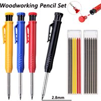 2.8mm Long Headed Solid Carpenter Mechanical Pencil Set With Refill Leads, for Deep Hole Woodworking Architectural Marking Tool