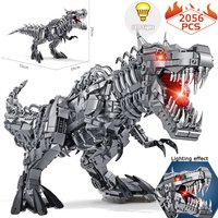 Creative Jurassic Park World Mechanical Tyrannosaurus Rex Building Blocks MOC T-rex Triceratops Model With Lights Bricks Toys