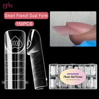 BNG 150Pcs Space Dual Form Full Cover Nail Molds 15 Sizes Smart French Line Tips Square Molds For French Extension Manicure