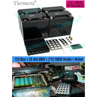 Turmera 12V 12Ah to 42Ah Empty Motorcycle Battery Storage Box 3X12 18650 Holder 3S 40A BMS Weld Nickel for Replace 12V Lead-Acid