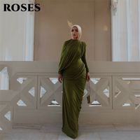 ROSES Olive Green Party Dress Draped فساتين السهرة Mermaid Night Dress High Neck Evening Dress for Woman Customized
