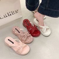 2026 Summer Women Platform Thick Bottom Slippers Fashion Butterfly-knot Height Increase Slide Ladies Casual Beach Vacation Shoes
