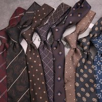 8cm Width Brown Striped Neck Ties For Men Casual Soft Paisley Neckties Wedding Groom Shirt Accessories Polyester Formal Cravat