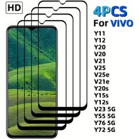 4Pcs Tempered Glass Screen Protector Film For Vivo Y11 Y12 Y20 V20 V21 V25 V25e V21e Y20s Y15s Y12s V23 5G Y55 5G/Y76 5G Y72