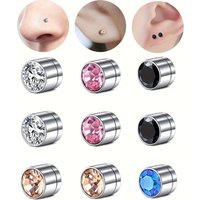 Magnetic Nose Stud Clip On - 12pcs Non Pierced Jewelry for Women Men - Black Silvery Rose Golden