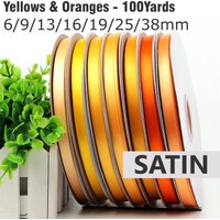 100Yards 6/9/13/16/19/25/38mm Yellow Orange Satin Ribbon Double Face Solid Color Silky Ribbons 100% Polyester Dense Fabric Tapes