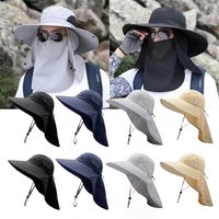 Large Brim Summer Sun Hat for Men with Neck Protector Denim Face Shawl Outdoor Fishing Hat for Sun Protection