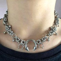 Punk Fashion Stainless Steel Rivet Horseshoe Ring DIY Pendant Necklace for Women Cool Fashion Goth Jewelry Grunge Choker