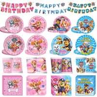 Cartoon Paw Patrol Theme Birthday Party Decorations Tableware Cups Plates Balloons Napkins Baby Shower for Kid Party Supplies