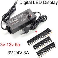 Digital Adjustable Voltage Power Adapter AC 110V 220V To DC 3V-12V-24V 3A 5A Led Supply Display Jack Plug for HDD ENCLOSURE box