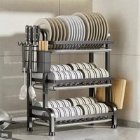 A Triple Drain Dish Rack | Space Saving, Multifunctional Kitchen Countertop Drain Rack with Drain Board, Cutlery Rack, Holder