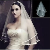 Simple and Elegent Wedding Veil Bridal Tulle Veils Comb and Two Layer Lace Ribbon Edge White New Arrival Accessories