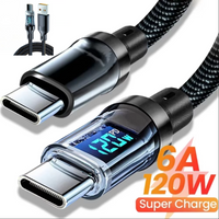 LED Digital Display USB-C Cable 6A 120W Fast Charging Durable Nylon Braided Cord for Xiaomi POCO Samsung Phones USB C Data Cord