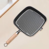 Iron Skillet Steak Pan with Wooden Handle Uncoated Non-stick Frying Pan Cooking Pot Steak Frying Pot Home Cookware