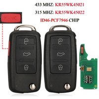 jingyuqin KR55WK45021/45022 Remote Car Key For VW/Volkswagen Phaeton Touareg 2002-2010 ID46 PCF7946 CHIP 315/433MHZ 3/3+1Buttons