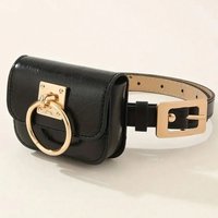 PU Leather Women Vintage Belt Bag New Black Travel Waist Purse Metal Buckle Belts Punk Square Heart Y2K Style Gothic Fanny Packs