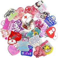 10PCS Mixed Glitter Nurse Hat Heart ER MA CNA Acrylic Charm Fit DIY ID Card Badge Holder Jewelry Making