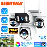 20MP 10K Four Screens WiFi Security Camera Outdoor Four Lens 360° PTZ 16X Zoom Auto Tracking CCTV Wireless Surveillance IP Cam