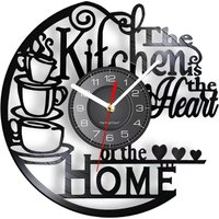 Kitchen Vinyl Record Wall Clock Modern Noiseless Timepiece Heart of The Home Cooking Art Decor for Dining Room Cafe