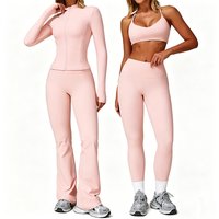 2/3PCS Yoga Suit Women Tracksuits Gym Clothes Workout Flared Pants Zipper Long Sleeve Athletic Wear Female Sports Yoga Clothing