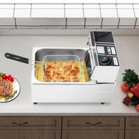 6L Elektrische Gewerbliche Fritteuse, 2,5kW Edelstahl-Tischfritteuse mit Korb & Deckel für Restaurants und Snackbars