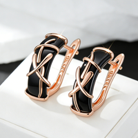 Wbmqda 19*7mm Black Ceramics Drop Earrings For Women 585 Rose Gold Color Fashion Jewelry Accessories Gift