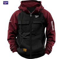 Męska bluza z kapturem Reebok, patchworkowa, casualowa, luźny krój, modna, młodzieżowa, z wieloma kieszeniami, ocieplana, kolekcja jesień-zima 2026.