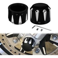 2 Stück Motorrad-Vorderachskappen-Mutterabdeckung aus schwarzem Aluminium für Harley Touring Sportster Dyna Softail Fat Boy VRSC Road King