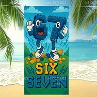 Cartoon Brick Number 6 7 Beach Towel Microfiber Quick Dry Large Bath Towel for Kids Adults Super Absorbent Sandproof Swim Towel