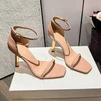 Stiletto Heels Women's Summer New Square Toe Open Toe One Buckle Square Toe Anti-Slip Wear-Resistant Sandals
