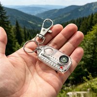 1 Pack Multifunctional Portable Outdoor Keychain Thermometer Compass Magnifier Dual Scale No Battery for Camping Hiking Climbing