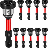 Magnetic Drywall Screw Setter Bits – Adjustable Depth PH2 Positioning Bits with Removable Aluminum Collar, S2 Steel Hex Shank
