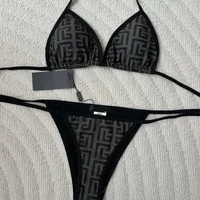 2026 Fashion beach casual women's two-piece swimsuit set sexy backless halter print swimsuit set Gathering Small Chest Slimming