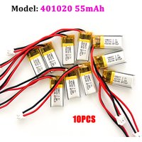 10PCS 401020 3.7V Polymer Lithium Battery Li-po 55mAh Rechargeable Batteries for Bluetooth Headset LED Lights Beauty Instrument