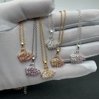 6Pcs Gradient Crystal Swan Necklace Set Sparkling CZ Clavicle Chain Luxury Jewelry for Women Birthday Valentine Holiday Gift
