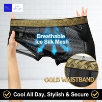 Mens Ice Silk Mesh BoxerBriefs Gold Greek Waistband Breathable Underwear Quick-Dry Bulge Pouch Sports Trunks Plus Size Summer
