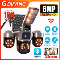 6MP WIFI Solar Camera 3 Lens 3 Screen 10X Optical Zoom Outdoor PTZ PIR Human Detection Security Cameras Auto Tracking CCTV V380