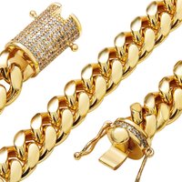 HHIOK Jewelry 12mm Polishing Silver/Gold Color Stainless Steel Curb Cuban Link Chain Necklace Men's Jewelry