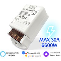 Sixwgh 30A 6600W Tuya WiFi Intelligent Relay Module Supports Alexa/Google Home Control Remote Switching Home Automation