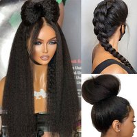FRIZIRA Perruque Lace Frontale 360 avec Sangle Invisible, Densité 180%, Cheveux Humains Raides Crépus, Perruques à Cordon de Serrage, Perruque Raides Crépus en U/V, 30 40 Pouces