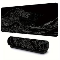 Black and White Japanese Waves Sea Mouse Pad Large Non-Slip Rubber Gaming Mousepad Stitched Edges Keyboard Desk Pads for Office