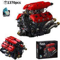Technical 1370pcs V8 Turbo Engine Building Blocks Model Creative 3D Desktop Decoration Motorized Mechanical Set Christmas Gift