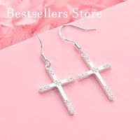 Charming 925 Sterling Silver Exquisite Cross Zirconia Earrings for Women's Fashion Wedding Jewelry Accessories