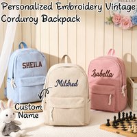 Personalized Name Corduroy Kids Backpack, Embroidered Design Lightweight Casual Storage, Prefect Gift for School Season & Travel