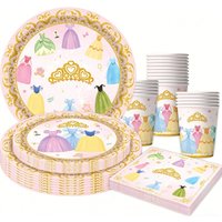 Princess Birthday Party Decorations Kit Paper Cup Plate Napkin Tablecloth Banner Pink Party Supplies Disposable Dinnerware Set