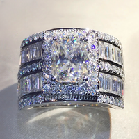 Luxury Silver Color Square Inlaid White CZ Women Rings Geometry Party Daily Wear Jewelry